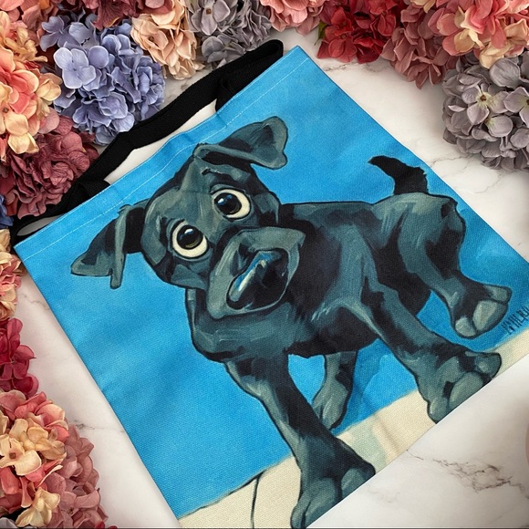 Eco-Friendly Goofy Black Lab Dog Folding Tote Bag - Picture 5 of 14